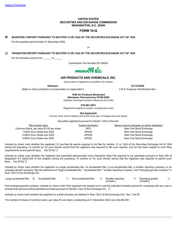 Thumbnail Air Products and Chemicals Quarterly Report 2023-q1