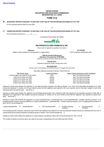 Thumbnail Air Products and Chemicals Quarterly Report 2024-q3