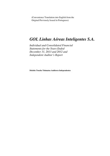 Miniature GOL Airlines Bilan financier 2013