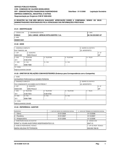 Thumbnail GOL Airlines Financial Statement 2008