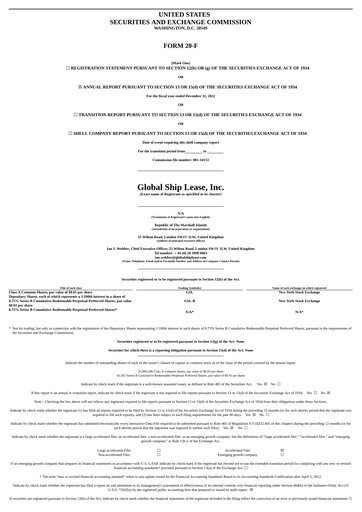 Thumbnail Global Ship Lease Annual Report 2022