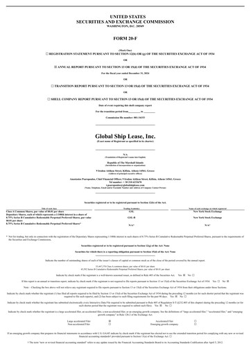 Thumbnail Global Ship Lease Annual Report 2024
