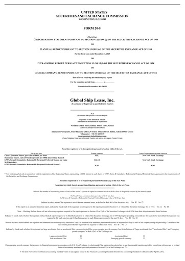 Thumbnail Global Ship Lease Annual Report 2025