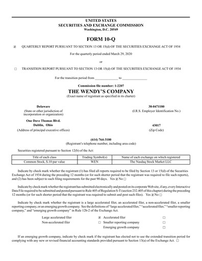 Thumbnail Wendy’s Quarterly Report 2020-q1