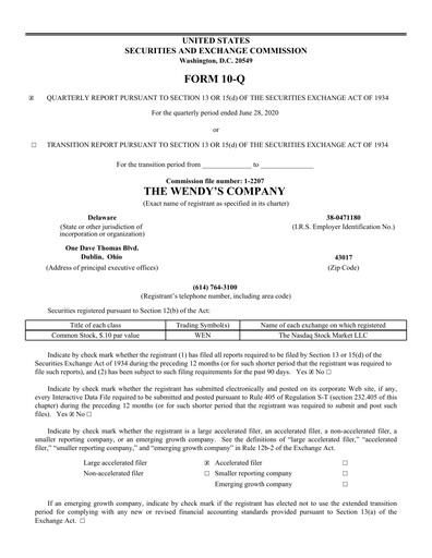 Thumbnail Wendy’s Quarterly Report 2020-q2