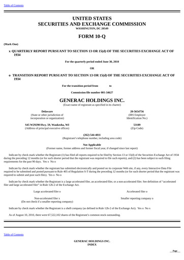 Thumbnail Generac Quarterly Report 2010-q2