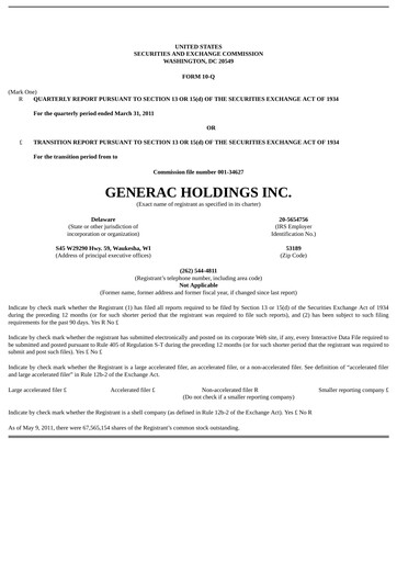 Thumbnail Generac Quarterly Report 2011-q1