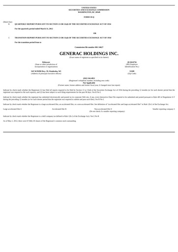 Thumbnail Generac Quarterly Report 2012-q1
