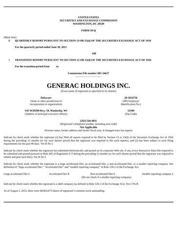 Thumbnail Generac Quarterly Report 2012-q2