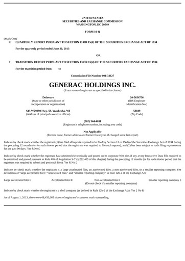 Thumbnail Generac Quarterly Report 2013-q2