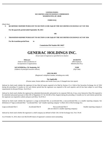 Thumbnail Generac Quarterly Report 2013-q3