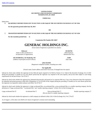 Thumbnail Generac Quarterly Report 2014-q2
