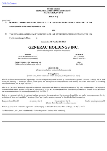Thumbnail Generac Quarterly Report 2014-q3