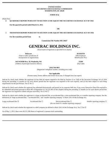 Thumbnail Generac Quarterly Report 2015-q1