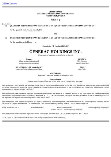 Thumbnail Generac Quarterly Report 2015-q2
