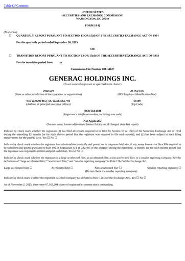 Thumbnail Generac Quarterly Report 2015-q3