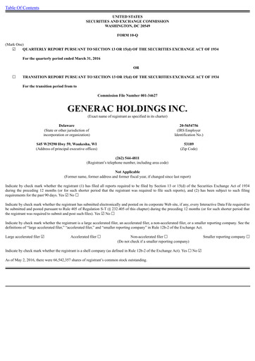 Thumbnail Generac Quarterly Report 2016-q1