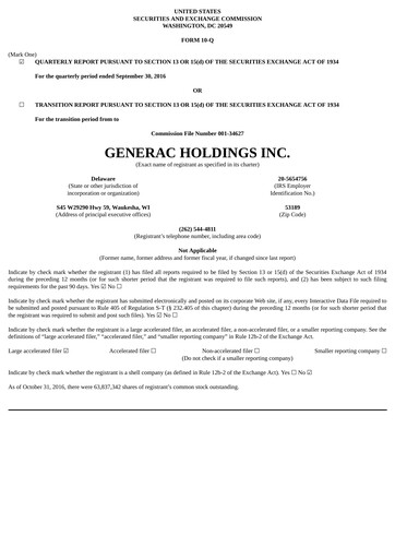 Thumbnail Generac Quarterly Report 2016-q3