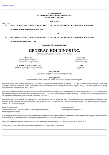 Thumbnail Generac Quarterly Report 2018-q1