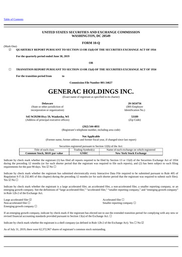 Thumbnail Generac Quarterly Report 2019-q2