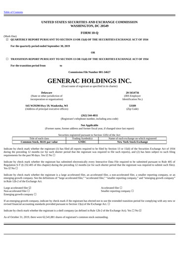 Thumbnail Generac Quarterly Report 2019-q3