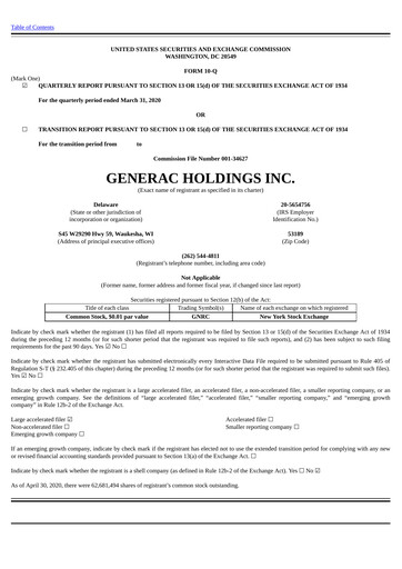 Thumbnail Generac Quarterly Report 2020-q1
