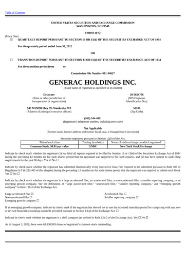 Thumbnail Generac Quarterly Report 2022-q2