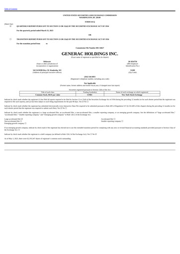Thumbnail Generac Quarterly Report 2023-q1