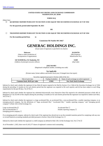 Thumbnail Generac Quarterly Report 2023-q3