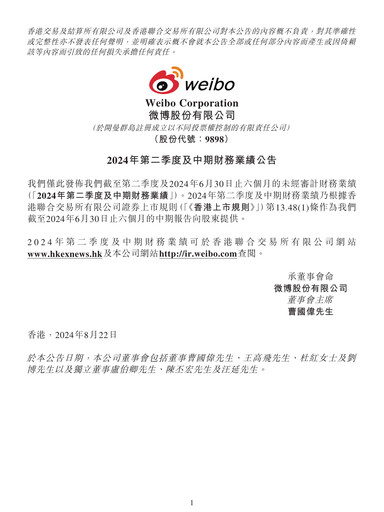 Vorschaubild Weibo Quartalsbericht 2024-q2