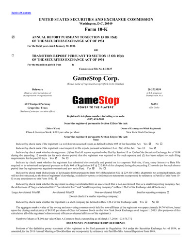 Thumbnail GameStop
 Annual Report 2015