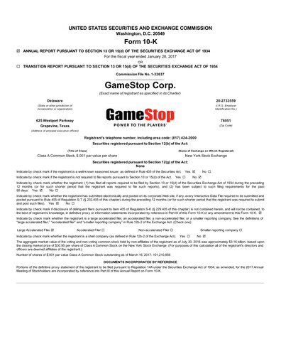 Thumbnail GameStop
 Annual Report 2016