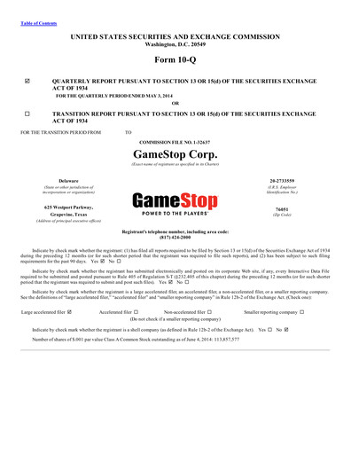 Thumbnail GameStop
 Quarterly Report 2014-q1