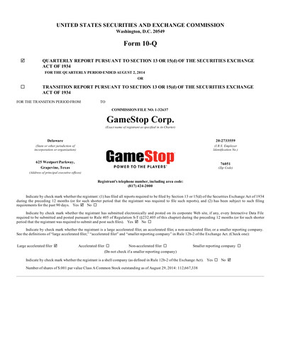 Thumbnail GameStop
 Quarterly Report 2014-q2