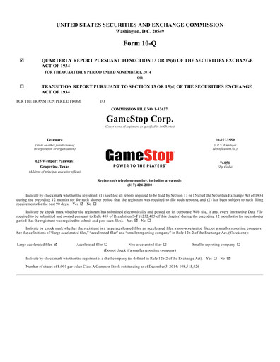 Thumbnail GameStop
 Quarterly Report 2014-q3