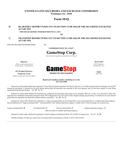 Thumbnail GameStop
 Quarterly Report 2015-q1
