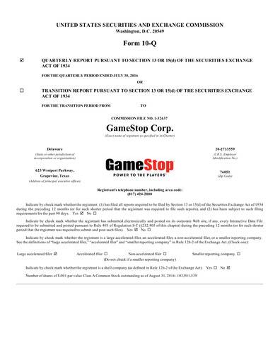 Thumbnail GameStop
 Quarterly Report 2016-q2