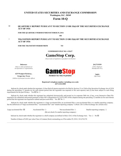 Thumbnail GameStop
 Quarterly Report 2016-q3