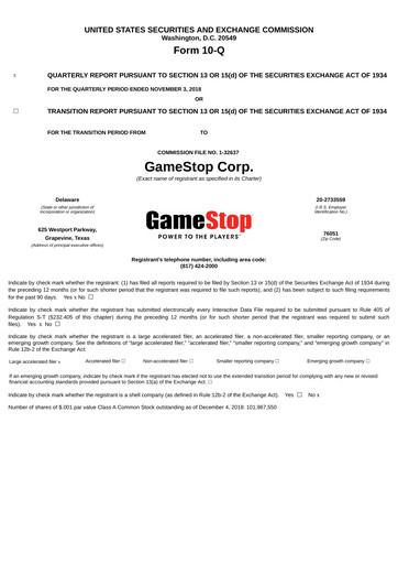 Thumbnail GameStop
 Quarterly Report 2018-q3