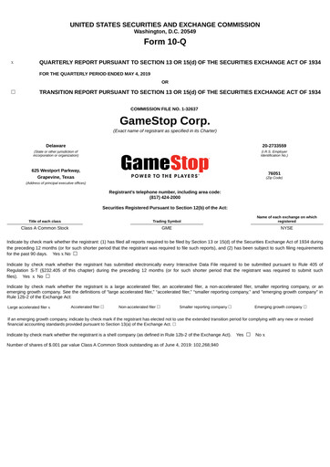 Thumbnail GameStop
 Quarterly Report 2019-q1