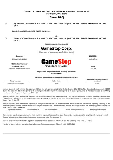 Thumbnail GameStop
 Quarterly Report 2020-q1