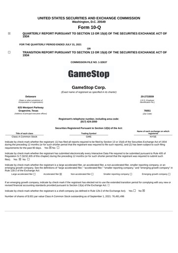Thumbnail GameStop
 Quarterly Report 2021-q2