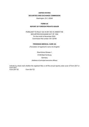 Miniature Fresenius Medical Care Rapport trimestriel 2024-q3