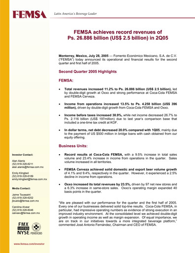 Thumbnail Fomento Económico Mexicano (FEMSA) Quarterly Report 2005-q2