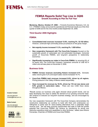 Thumbnail Fomento Económico Mexicano (FEMSA) Quarterly Report 2006-q3