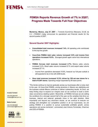 Thumbnail Fomento Económico Mexicano (FEMSA) Quarterly Report 2007-q2