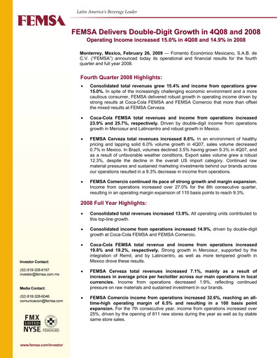 Thumbnail Fomento Económico Mexicano (FEMSA) Quarterly Report 2008-q4
