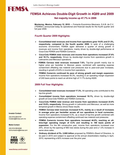 Thumbnail Fomento Económico Mexicano (FEMSA) Quarterly Report 2009-q4