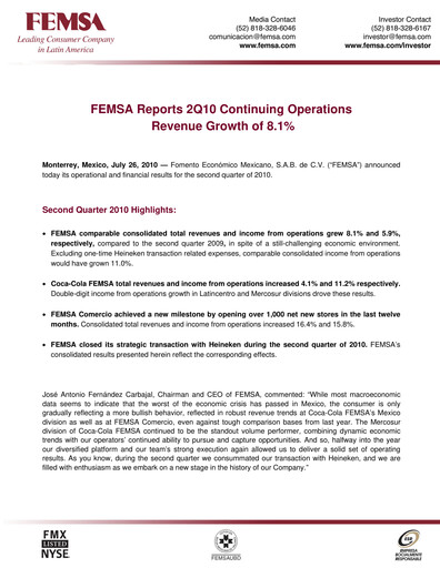 Thumbnail Fomento Económico Mexicano (FEMSA) Quarterly Report 2010-q2