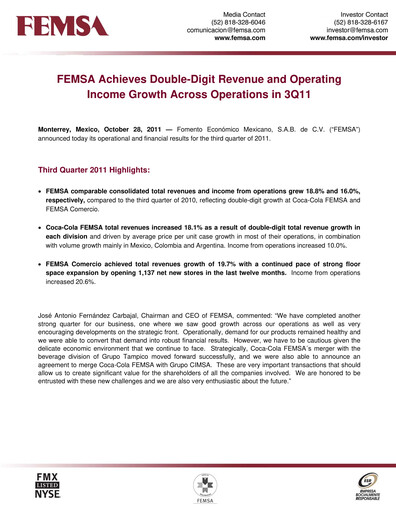 Thumbnail Fomento Económico Mexicano (FEMSA) Quarterly Report 2011-q3